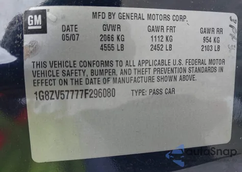 2007 Saturn Aura Xr z USA, uszkodzony, nr VIN 1G8ZV57777F296080